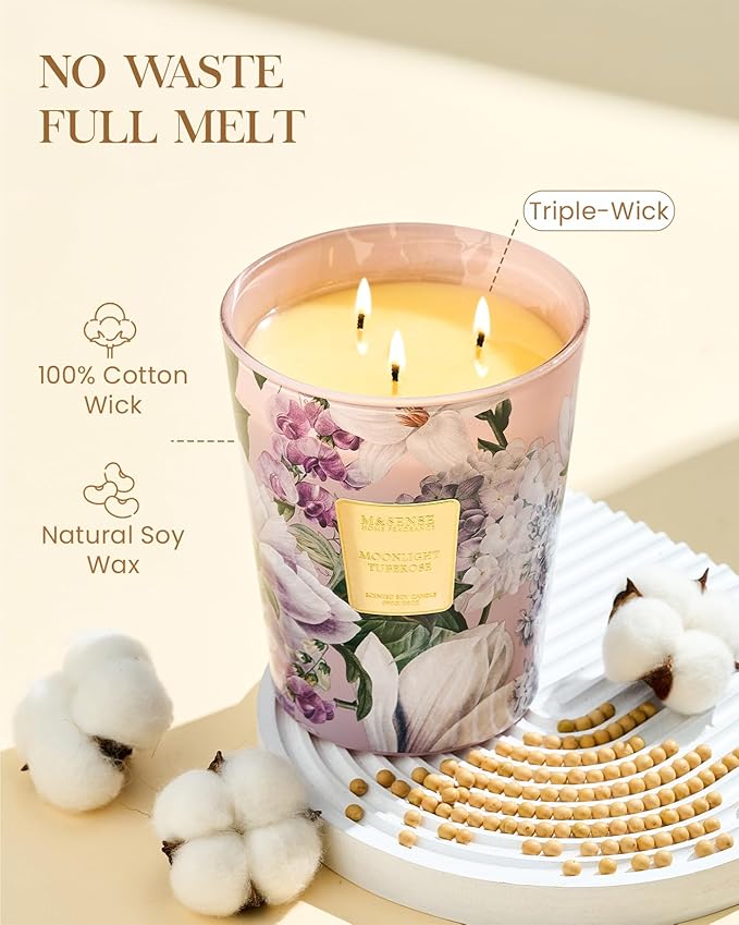 M&SENSE Moonlight Tuberose Large Candles for Home Scented, Natural Soy Long Lasting Slow Burning Candle 35oz 150 Hours Burn, Organic Relaxing Aromatherapy Candle Appreciation Gift for Women - Bloomnest