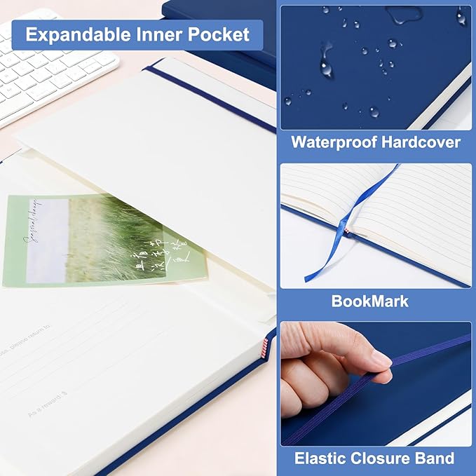 COMIX B5 Lined Journal Notebooks, 240 Pages, 6.9 x 9.8 Inches, Navy Blue, Hardcover Journaling Notebooks for Men & Women- Fits for Office, Business, School, Notes Taking & Writing - Bloomnest