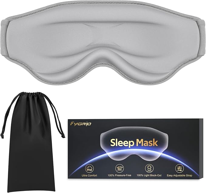3D Cooling Eye Mask Sleep Mask for Men & Women, 100% Pressure-Free & Light Block-Out Eye Mask for Sleep with Easy Adjustable Strap, Night Eye Cover for Travel, Grey - Bloomnest