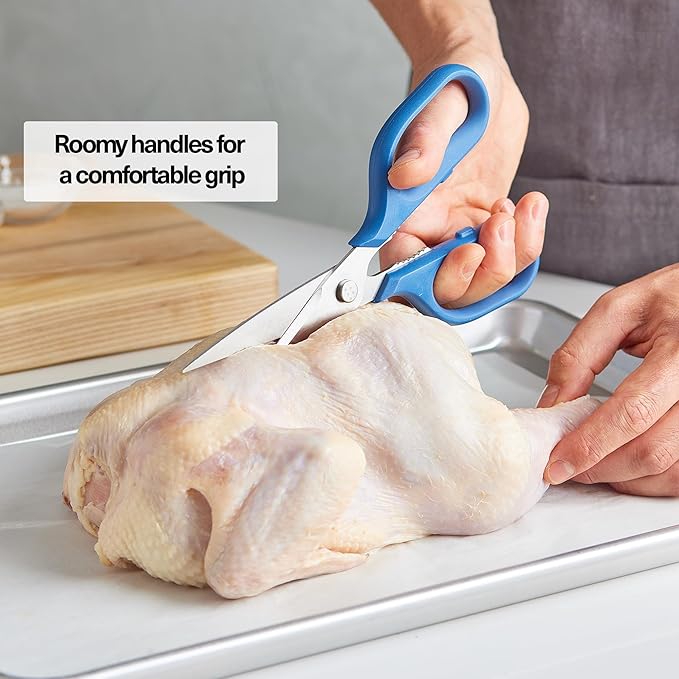 Misen Heavy Duty Kitchen Shears - Stainless Steel, Versatile and Easy Clean Scissors for Meat, Herbs and Veggies - Ambidextrous Comfort Handle - Professional Grade - Blue - Bloomnest