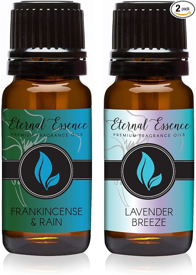 Eternal Essence Oils 2 Pack 10ml Premium Fragrance Oil - Lavender Breeze & Frankincense & Rain - for Candle, Soap Making, Aromatherapy, Diffusers, Home Care, & Humidifiers EternalEssenceOils
