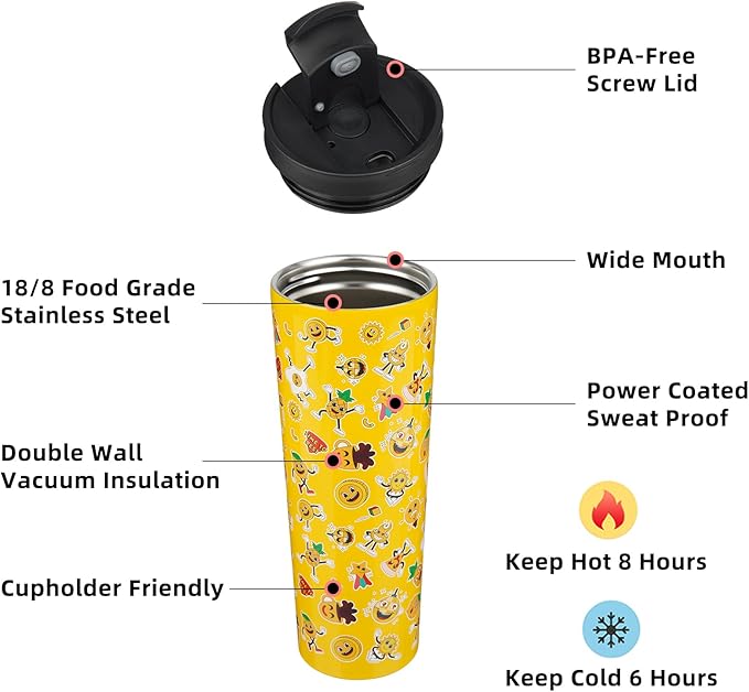 BJPKPK 30oz Insulated Tumbler With lid And Straw Stainless Steel Tumblers Travel Coffee Mug Reusable Thermal Cup,Hawaii Fruits-Yellow (Pack of 2) - Bloomnest