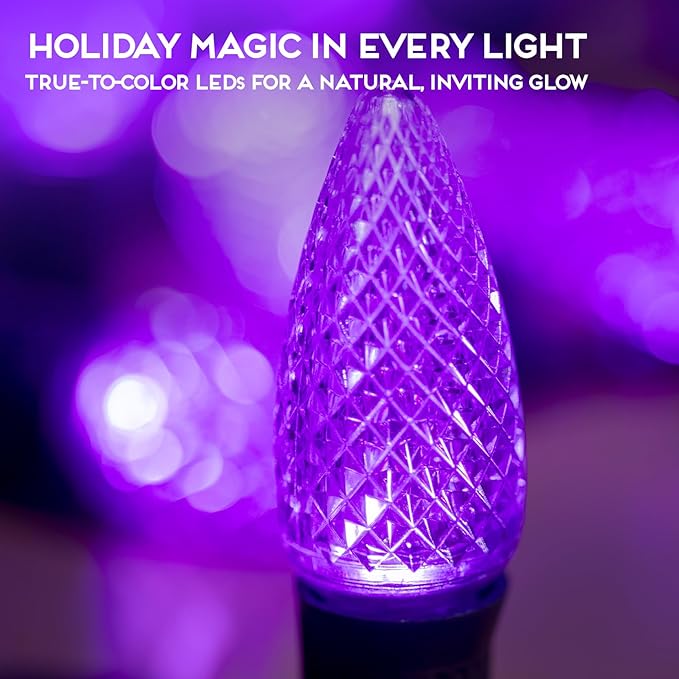 HLO Lighting Set of 500 Purple C9 Faceted LED Christmas Light Bulbs for Indoor & Outdoor Use | Durable Replacement Bulbs - Bloomnest