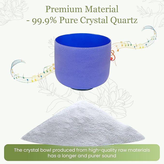 432HZ 8 Inchs A Note Indigo Frosted Crystal Singing Bowl for Meditation Healing Yoga Chakra Quartz Crystal Sound Bowls with Heavy Duty Carry Case and Rubber Mallet,Suede Striker,O-rings - Bloomnest