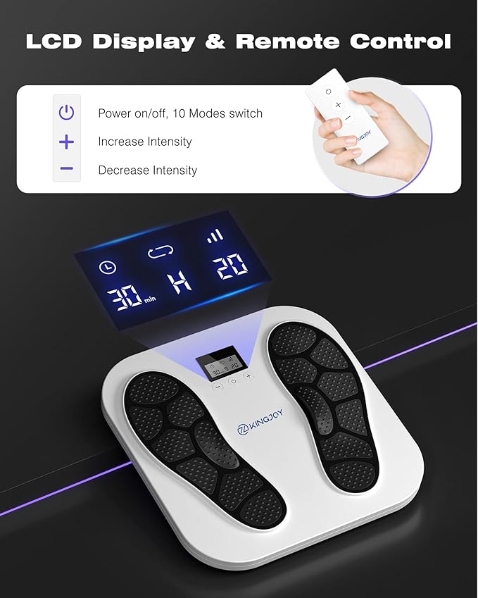KINGJOY Foot Massager for Neuropathy, Rechargeable EMS TENS Foot Stimulator with 10 Modes 20 Intensities for Circulation Plantar Fasciitis & Swelling Pain Relief, Gifts for Women Men-White - Bloomnest