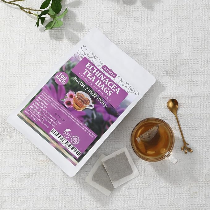 Premium 100 Echinacea Tea Bags, Made with 100% Natural Echinacea Purpurea Flower & Herb, Aid Digestion & Boost Immunity, No Additives & Caffeine Free. - Bloomnest