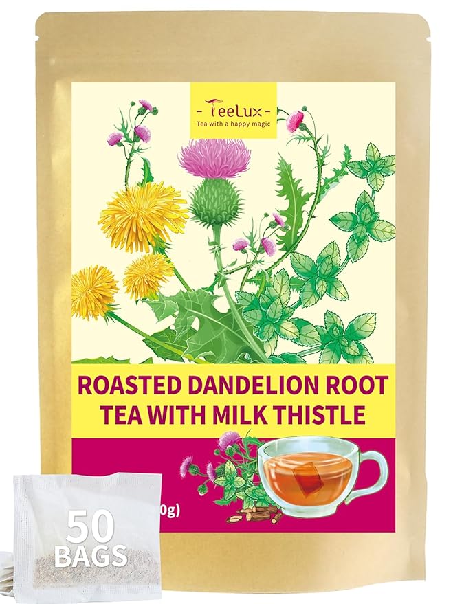 TeeLux Roasted Dandelion Root Tea with Milk Thistle & Peppermint, Smooth & Refreshing Flavor, Caffeine Free, 50 Count - Bloomnest