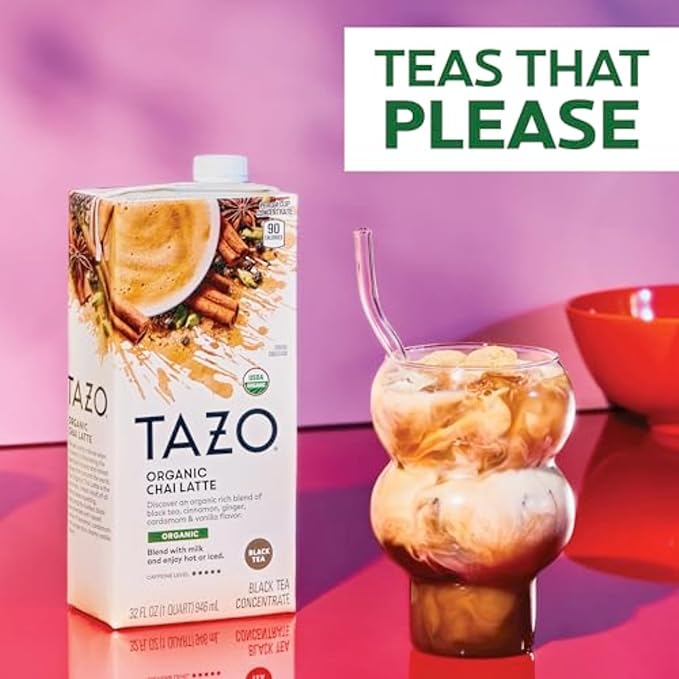 TAZO Organic Chai Latte Concentrate, Hot or Iced Black Tea, Easy-to-Serve, Everyday Lattes and Mocktails, 32 oz Carton (Pack of 2) - Bloomnest