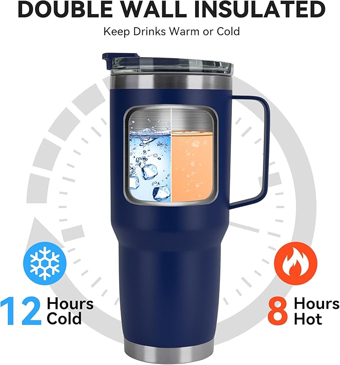 HASLE OUTFITTERS 30oz Tumbler Bulk with Handle, Insulated Travel Coffee Mug Set with Handle Leak-Proof Double Wall Stainless Steel Vacuum Tumblers Pack Metal Cup for Hot and Cold Drink - Bloomnest