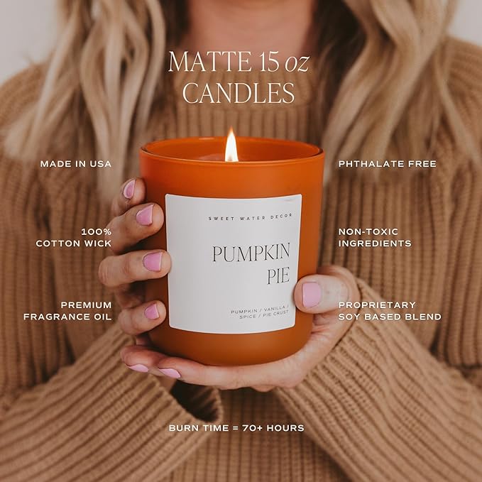 Sweet Water Decor Pumpkin Spice Candle - Fall Candles with Pumpkin, Clover, Cinnamon & Vanilla Scent for Home - Pumpkin Candle with 70 Hours Burn Time - 15Oz Orange Jar Pumpkin Spice Soy Candles - Bloomnest