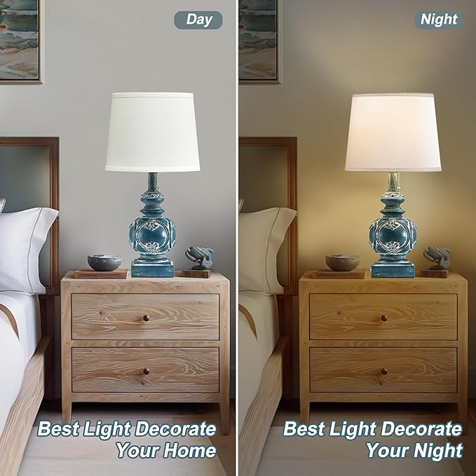 20.75" Farmhouse Table Lamps for Bedroom Set of 2, Rustic Bedside Lamps with 2 USB Port, Retro side table lamp Antique Nightstand Lamp for Living Room End Table Office Country, Traditional Washed Blue - Bloomnest