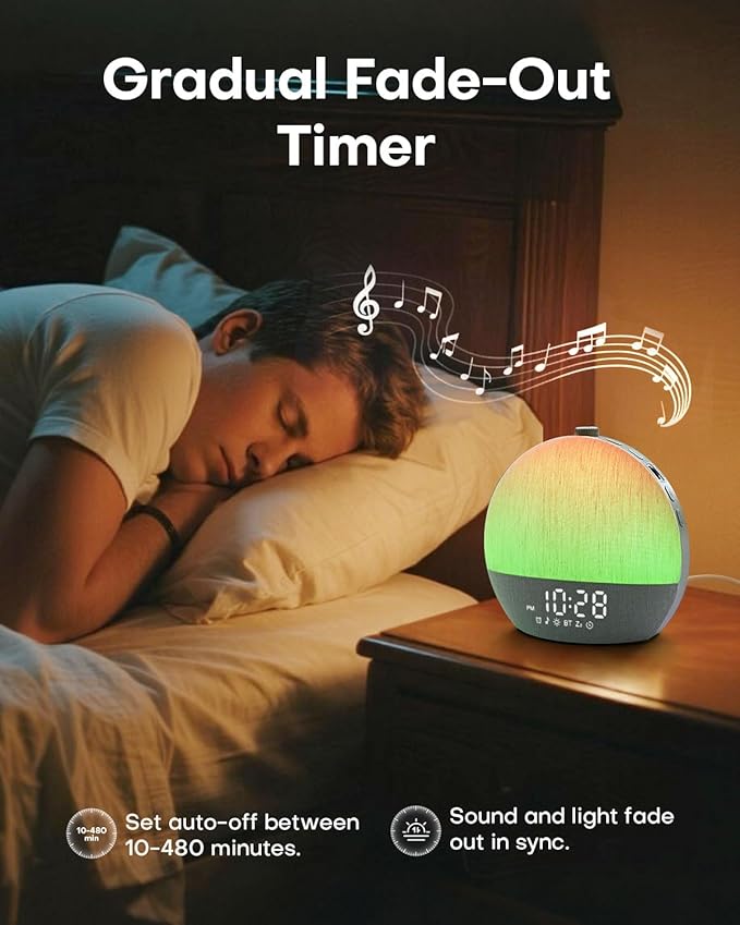 Sunrise Alarm Clock, White Noise Sound Machine, Sunlight Alarm Clocks for Bedrooms, 9 Natural Wake Up RGB Night Light, 30 Soothing Sounds for Heavy Sleepers, Baby, Kids, Adults - Bloomnest