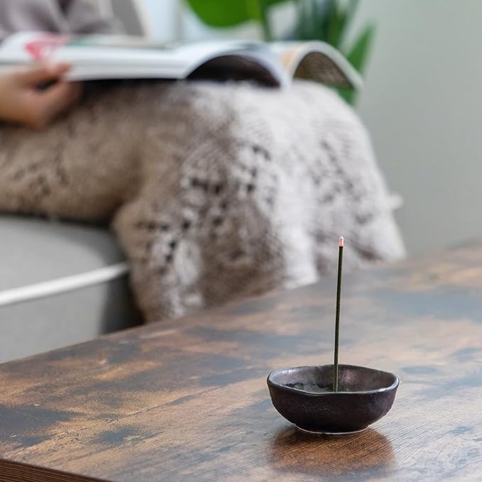 Asayu Japan Small Mini Incense Holder for Sticks 3.3 inch (83mm), Made in Japan Ceramic Ash Catcher & Brass Incense Burner Set for Relaxation, Yoga- Small Zen Incense Holder - Bloomnest