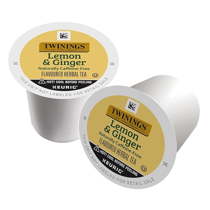 Twinings Lemon & Ginger Herbal Tea K-Cup Pods for Keurig, 24 Count (Pack of 1), Tangy & Spicy, Naturally Caffeine-Free, Enjoy Hot or Iced - Bloomnest