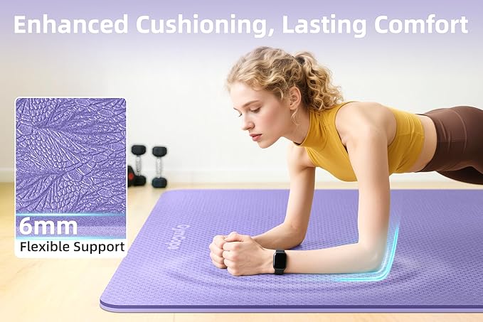 Thick TPE Yoga Mat 72"x48" - 6/8/10/12mm Extra Cushion for Joint Support & Comfort, Non-Slip Texture, Durable & Waterproof, Includes Bag, Strap & Towel for Home Workout, Pilates & Yoga