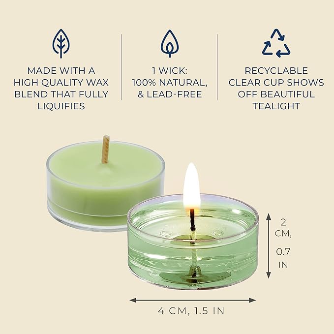 PartyLite Set of 12 Tea Lights Candles, Cucumber & Clementine Scent, Aromatherapy Scented Candles Gift Set, Up to 4 to 6 Hours Burn Time - Bloomnest