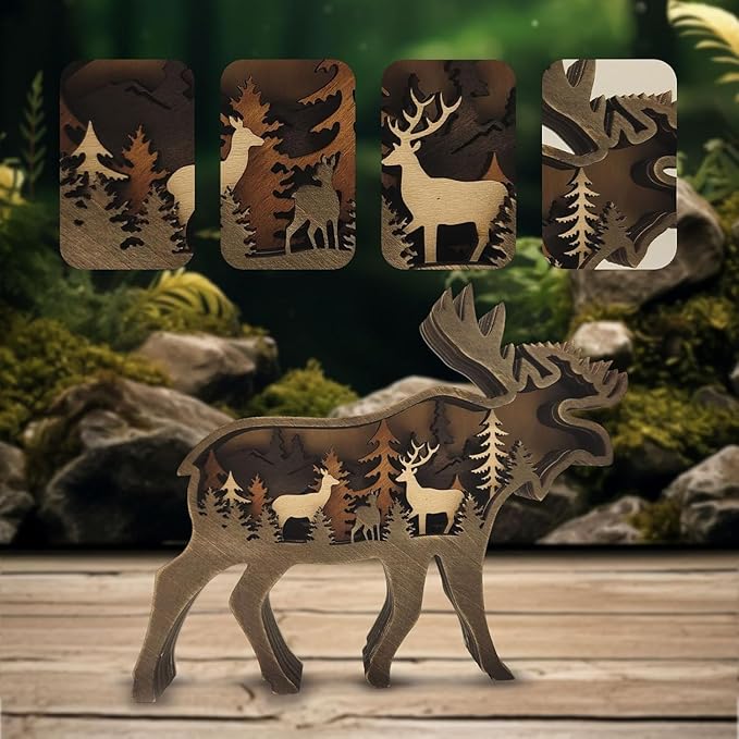 Drawelry 3D Wood Carving Animals Lamp Home Decorative, Cute Bear Family Elephant Presents Ideas Christmas Living Room Office Decor Warm LED Night Lights Gift for Friend Daughter Son Mom Dad (Moose) - Bloomnest