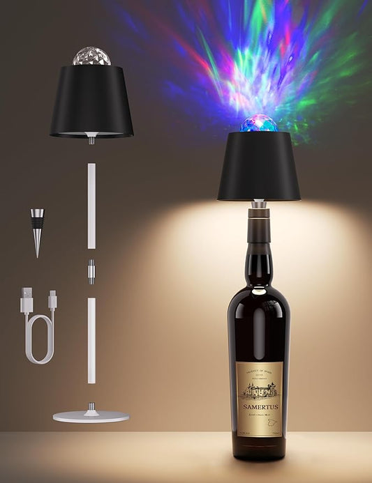 Joyzy Table Lamp with Projector Lighting, Wireless Wine Bottle Lamps Rechargeable Wine Bottle Lights Water Wave Ripple Projection Liquor Bottle Room Decoration Light Ambient for Bar Restaurants - Bloomnest