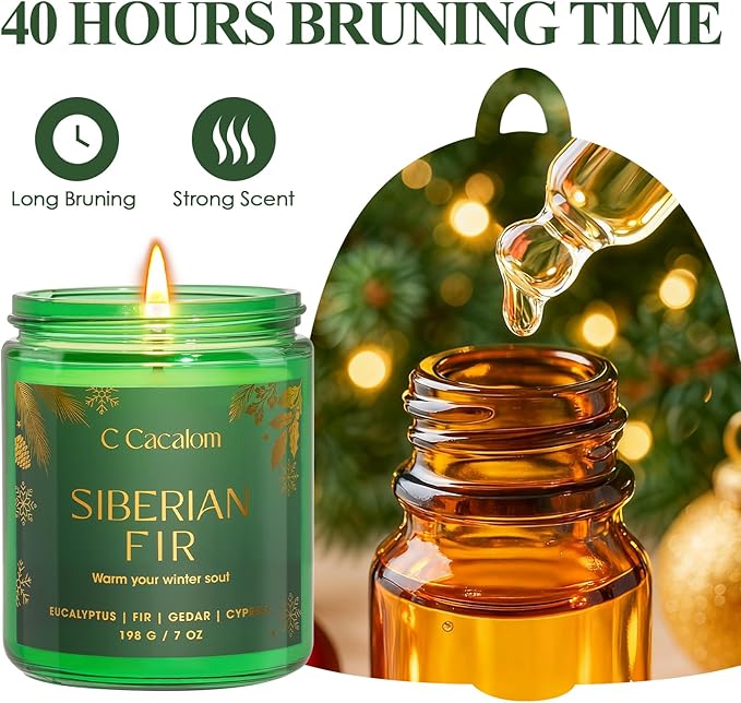 Christmas Soy Candles for Christmas Home Decor Non-Toxic Aromatherapy Scented Candles for Holiday Christmas Gifts, Cozy Cute Jar Candle, Winter Candle for Women Men, Siberian Fir Candle - Bloomnest