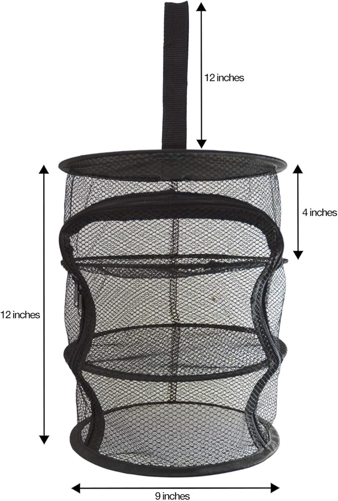 9 Inch 3 Level Micro Hanging Dry Net Indoor/Closet Drying Rack for Herbs, Organizer, Freshner - Black Mash Screen with Top-to-Bottom Zipper - Apartment Size with Zipped Storage Pouch - Bloomnest