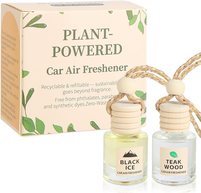 Car Air Freshener Oil Diffuser - Hanging Long Lasting Scent for Car & Home, Essential Oil Freshener with Adjustable Fragrance (Teak Wood+Black Ice) - Bloomnest