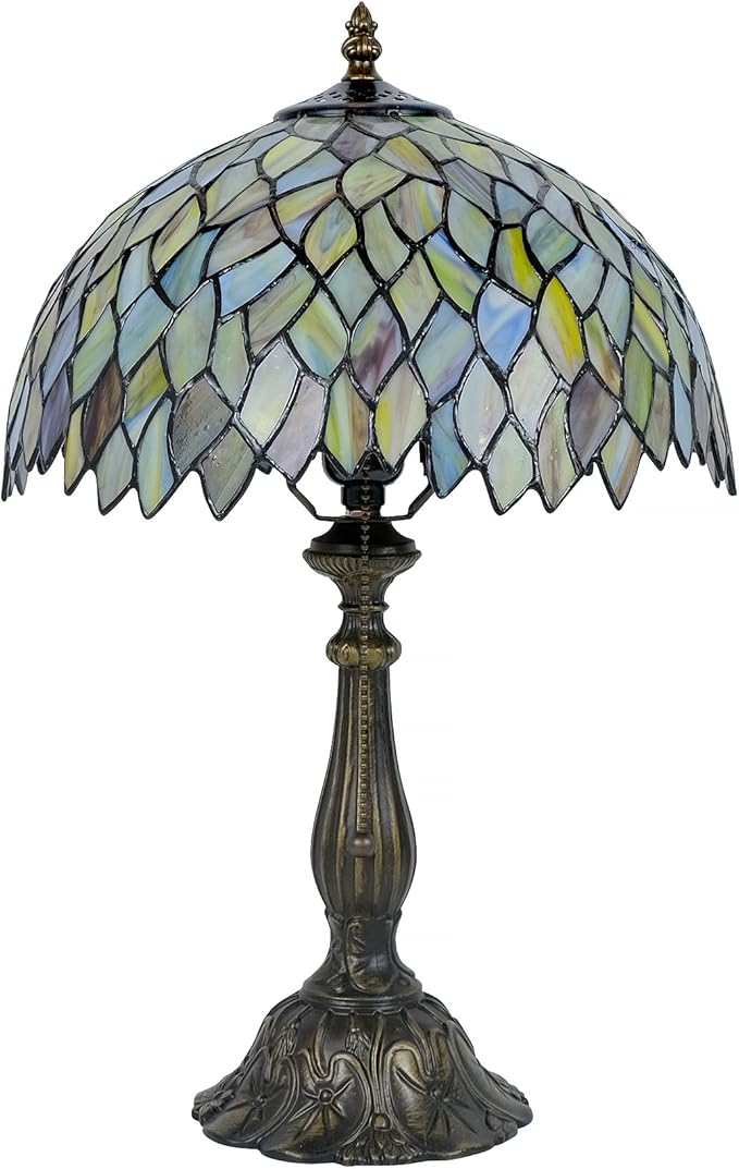 Tiffany Style Table Lamp Vintage Stained Glass Desk Lamp Mable Gradient Green Wisteria Bedside Reading Light Decor Bedroom Living Room Home Office D12 xH18 - Bloomnest