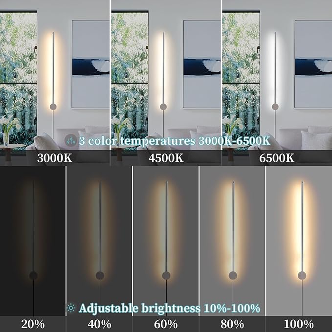 Modern LED Plug in Wall Sconces Set of Two,Chrome Dimmable 23.6" Wall Lighting,Bathroom Vanity Light Fixtures,Metal Wall Lamps with Memory Function for bathrooms,bedrooms,Living Rooms,Hallway - Bloomnest