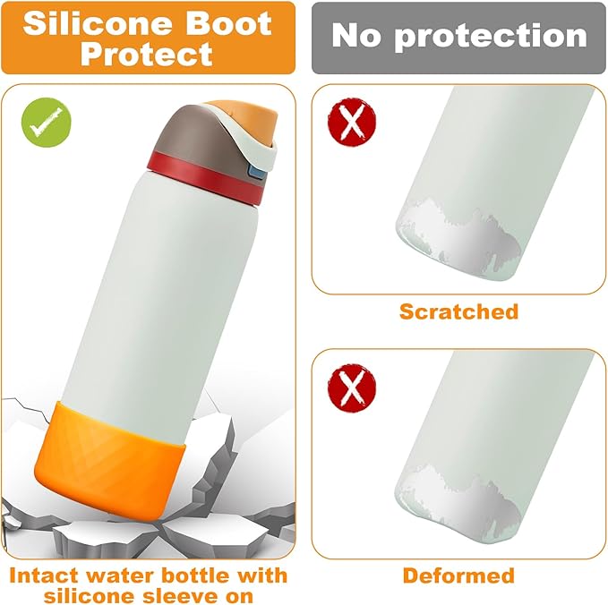 2PCS Silicone Water Bottle Boot for Owala 24oz 32oz 40oz, Anti-Slip Protective Sleeve Bottom Bumper Protector for FreeSip, Twist, and Flip Stainless Steel Water Bottles Alwenid