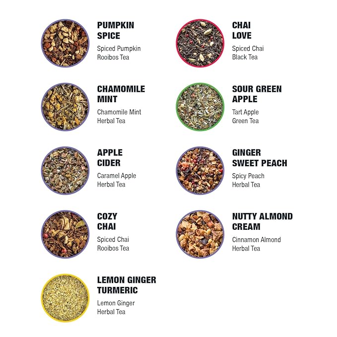 Tiesta Tea Fall Medley Dry Flight Set – Assorted Herbal, Black, Chai, and Fruit Tea Blends for Hot or Iced Brewing, Caffeine Free Loose Leaf Sampler Set with 9 Resealable Pouches - Bloomnest