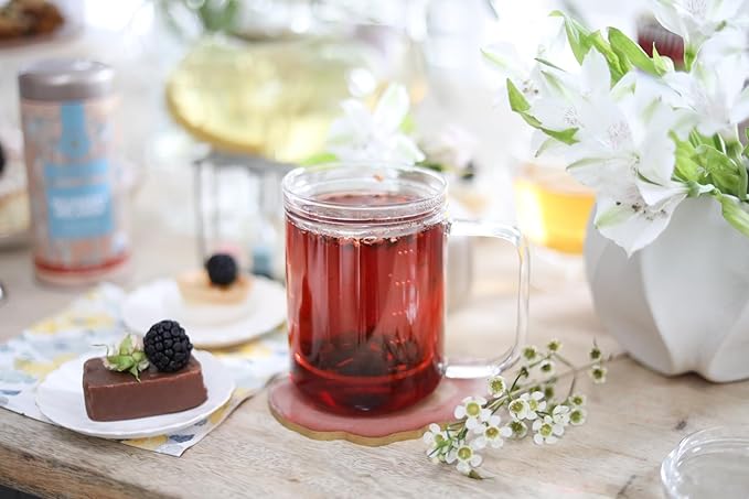 Teabloom Loose Tea Microdot Glass Mug with Lid – 12oz Single-Serve Borosilicate Glass Cup with Infuser for Hot and Cold Beverages - Bloomnest