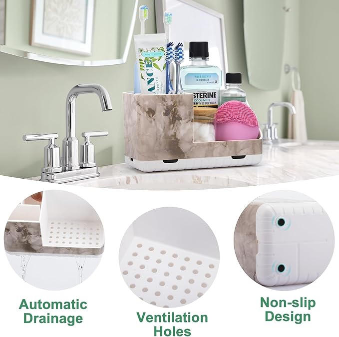 Toothbrush Holders for Bathroom Countertop Organizer, Kids Electric Toothbrush and Toothpaste Holder for Bathroom Organizers and Storage (White Marble Grain) - Bloomnest