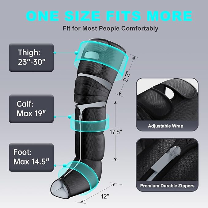 Leg Massager with Heat and Compression, Foot Massager for Circulation and Pain Relief, 3 Timers, 12 Intensity, 6 Modes,3 Heating with Knee Massager - Bloomnest