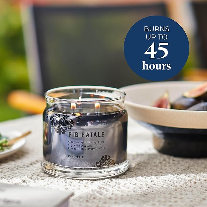 PartyLite Fig Fatale Scented, Notes of Apricot, Green Fig, Peach, Mango, Strawberry and Vanilla,13.2oz 3-Wick Jar Candle, 45 Hour Burn Time, Luxurious Fragrance, Perfect for Gifting - Bloomnest