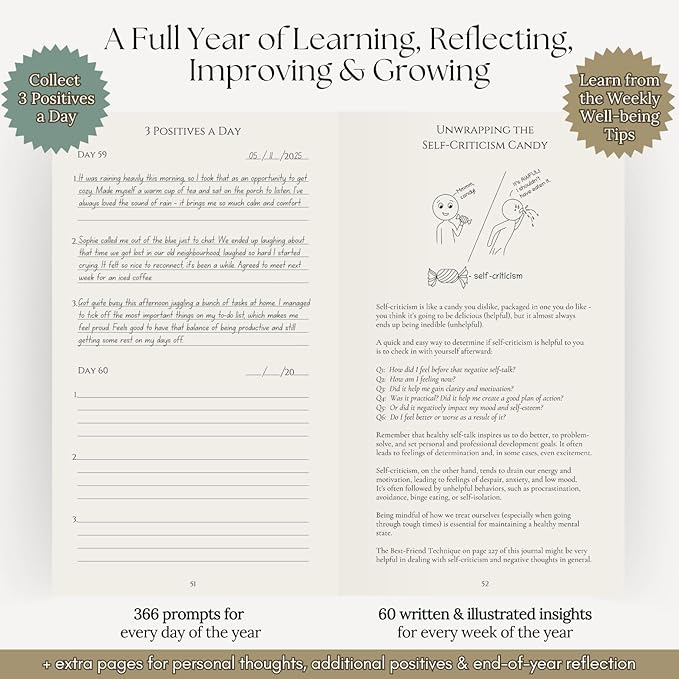 3 Positives a Day™ – One-Year Journal for Daily Mindfulness, Gratitude & Happiness | Therapist-Created | Evidence-Based Practice with Weekly Well-Being Tips | Undated I Gratitude Journal Gifts for Women & Men 2026 - Bloomnest