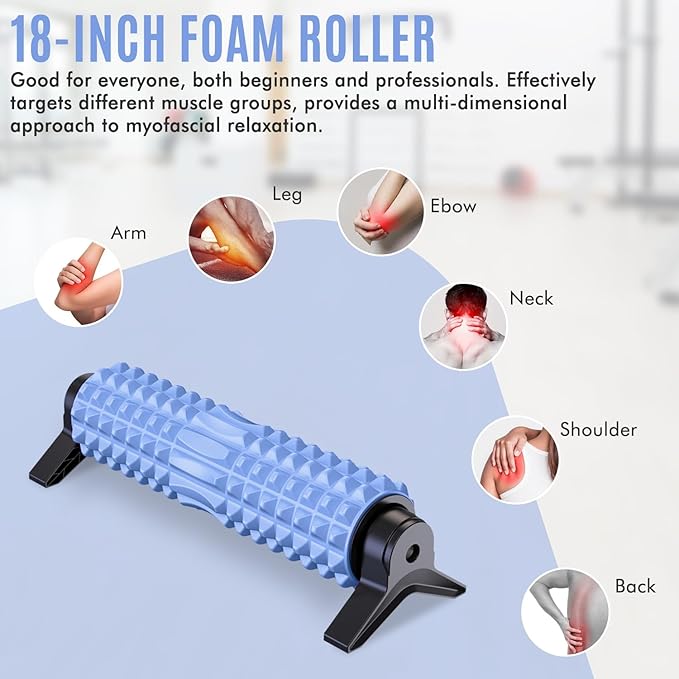 Trigger Point Foam Roller with Stand, 21 Inch Medium Density Foam Roller Long Back Roller Exercise Foam Roller for Physical Therapy, Muscles Deep Tissue, Pilates, Back Pain and Muscle Recovery (Blue)