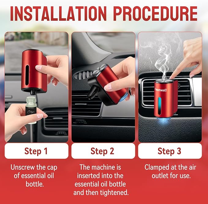 Featwell Car Air Freshener, Three Adjustable Modes Intelligent Aroma Diffuser, Rechargeable Car Diffuser Air Freshener, Red - Bloomnest