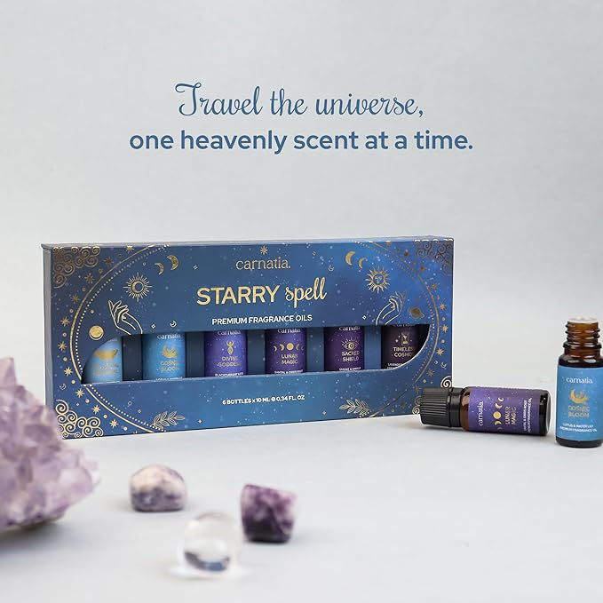 Carnatia Starry Spell Fragrance Oil Set – 6 Magical & Calming Aromatherapy Blends for Stress Relief, Relaxation & Emotional Wellness | Mystical Fragrance Oils for Diffusers, Massage & Meditation - Bloomnest