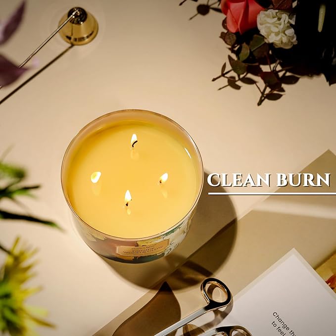 HomeLights 4-Wick Candles for Home Scented - 18oz Soy Wax Blend Candle Long-Lasting Fragrance, Industrial Chic Home Decor and Housewarming Gifts, Fireside Wood & Glow - Bloomnest
