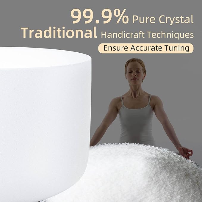 White E Note 8 inch Quartz Crystal Singing Bowl, for Healing Mindfulness Meditation Yoga Sound Baths, with Case Rubber Mallet