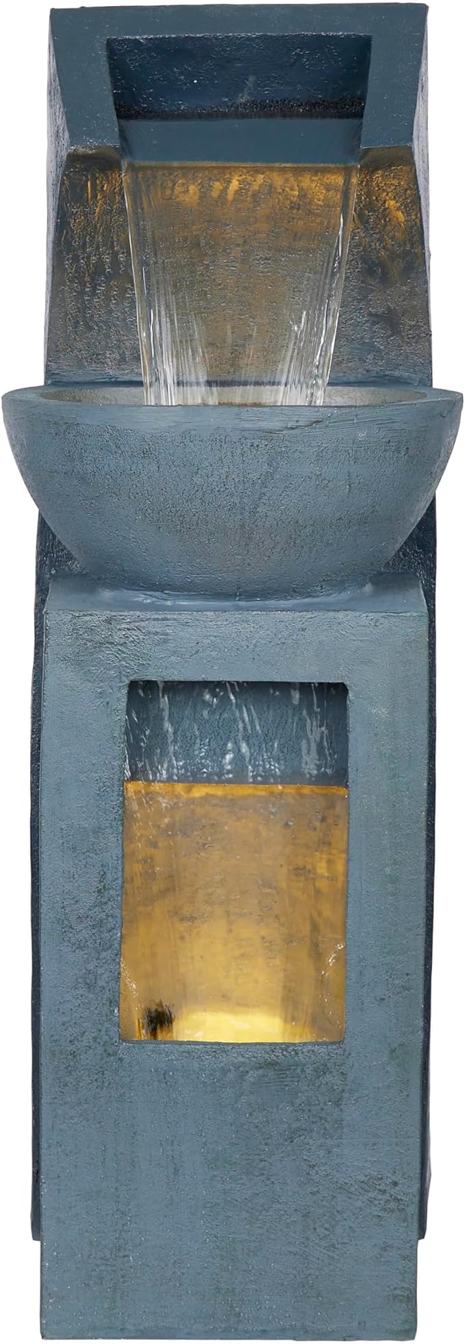 Alpine Corporation TZL380 Outdoor Basin Waterfall Floor Fountain with LED Lights for Garden, Patio, Lawn and Backyard Decor, 41" H, Gray - Bloomnest