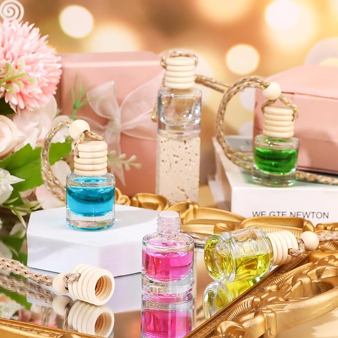 60 Pcs Hanging Car Air Freshener Car Diffuser Bottle Empty Glass Perfume Air Freshener Diffuser Bottle Pendant for Essential Oils Fragrance Aromatherapy Ornament Decor (Cylinder Style) - Bloomnest
