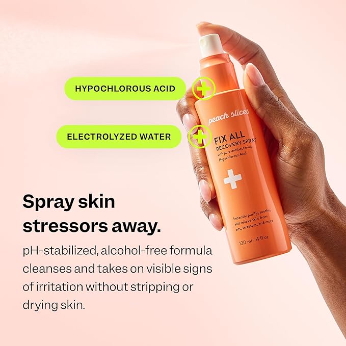 Peach Slices - Fix All Recovery Spray (4 oz) - Purify, Soothe, & Relieve - Zits, Stressors, & Redness - Hypochlorous Acid Spray - Electrolyzed Water - Vegan & Cruelty Free - Korean Skin Care & Beauty - Bloomnest
