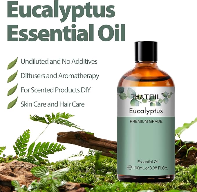 PHATOIL Pure Eucalyptus Essential Oil, 100% Pure Therapeutic Grade Premium Oil for Hair Care, Skin, Aromatherapy 3.38Fl Oz - Bloomnest