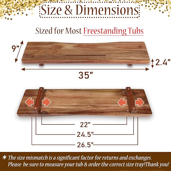 Premium 1.2IN Thickened Board Acacia Wood Bathtub Tray Caddy with Adjustable Legs, Minimalistic Design Bath Tray for Tub, Bathtub Accessories, Fits Most Bath Tubs, Idea for Women - Bloomnest