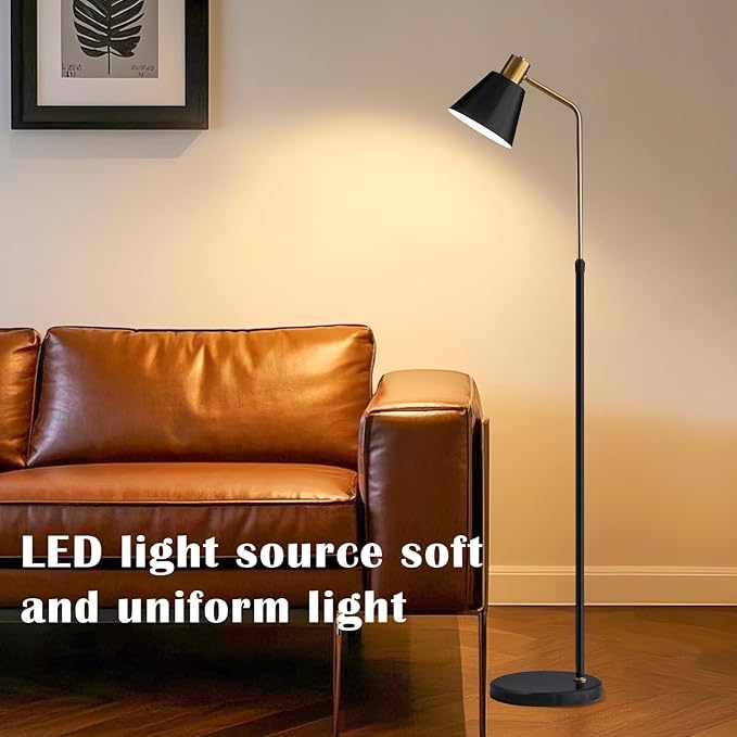 Dimmable Black Vintage Floor Lamps for Living Room Sofa Corner Bedroom Bedside Office,Unique Adjustable Standing Tall Reading Lights with Bright 12W LED Bulb, Modern Industrial Minimalist Home Decor - Bloomnest