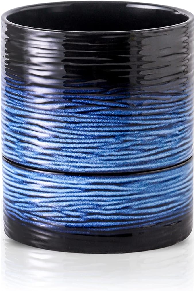 Nihow Self Watering Plant Pot: 6 Inch Ceramic Planter with Drainage Hole & Water Storage Plus for Indoor & Outdoor Plants - Cylinder Round Flower Pot for Succulent/Herbs/Violets - Black & Vivid Blue - Bloomnest