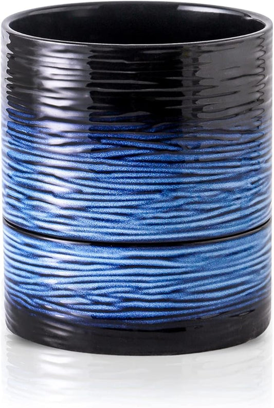 Nihow Self Watering Plant Pot: 6 Inch Ceramic Planter with Drainage Hole & Water Storage Plus for Indoor & Outdoor Plants - Cylinder Round Flower Pot for Succulent/Herbs/Violets - Black & Vivid Blue - Bloomnest