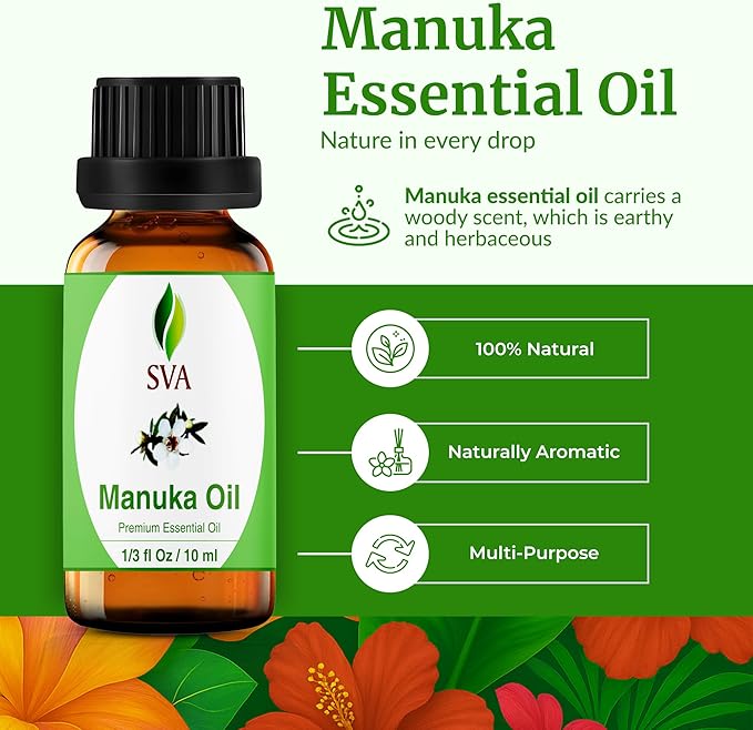 SVA Manuka Essential Oil – 1/3 Fl Oz – 100% Natural Manuka Oil - for Diffuser, Hair Care, Face, Skin Care, Aromatherapy, Scalp and Body Massage, Soap and Candle Making - Bloomnest