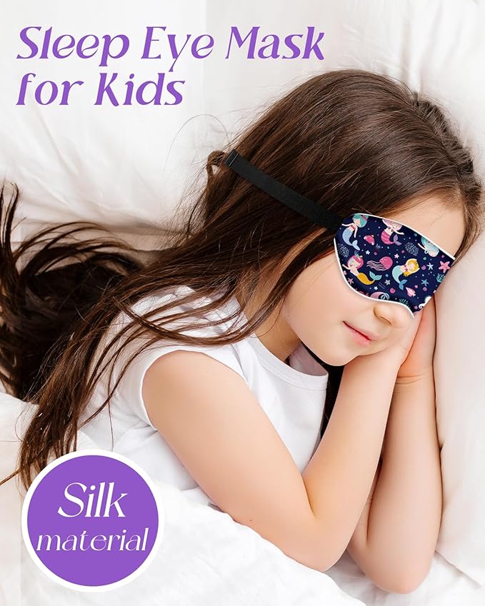 Sleep Mask for Kids - Cute Kawaii Cartoon Silk Sleeping Mask with Adjustable Strap Soft Smooth Light Eye Mask for Sleeping Silk Kids Eye Cover for Boys Girls Teens, BU Fish Ocean - Bloomnest