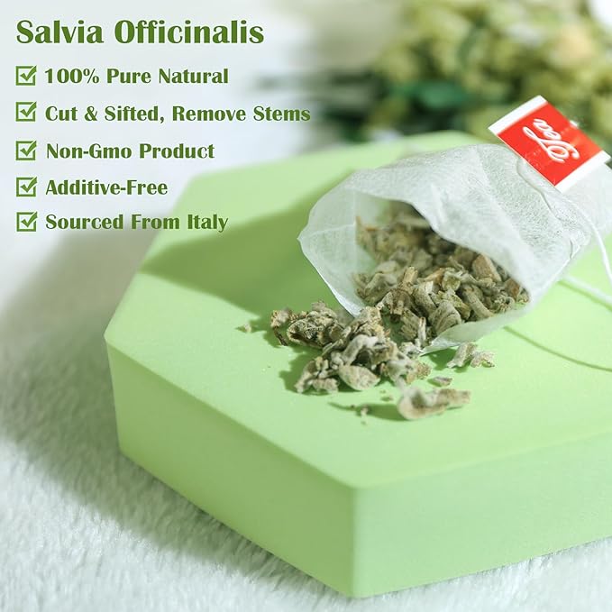 TEARELAE - Premium Sage Leaf Tea Bags - 1.5g x 40 Count - Natural Cut & Sifted Sage Herb Salvia Officinalis - Non-GMO - Caffeine-free - Digestion Support & Breath Support - Bloomnest